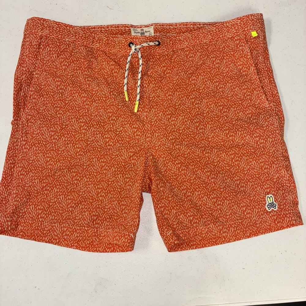 Psycho Bunny Swim Trunks Shorts Mens XL Orange White Quick Dry Mesh Lined Pocket
